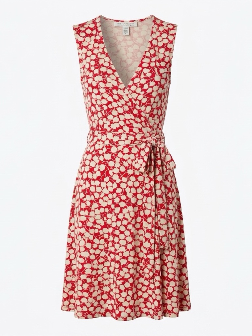 Diane Von Furstenberg Vintage Red and Cream Floral Wrap Midi Dress